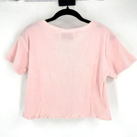 Y2K B. Moss Ribbed Henley Lettuce Trim Crop Shirt Pink & Blue Medium Baby Tee - Picture 11 of 16